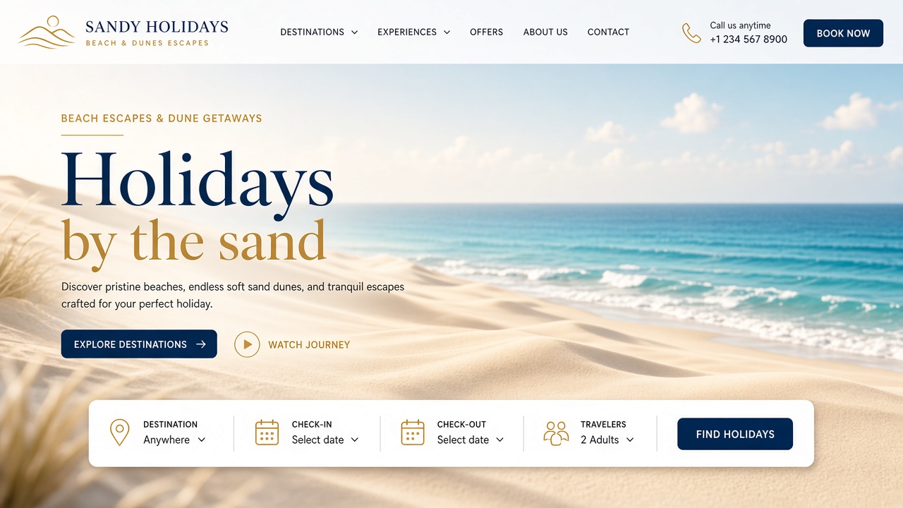 Example website concept 1 for sandyholidays.com — illustrative mockup only